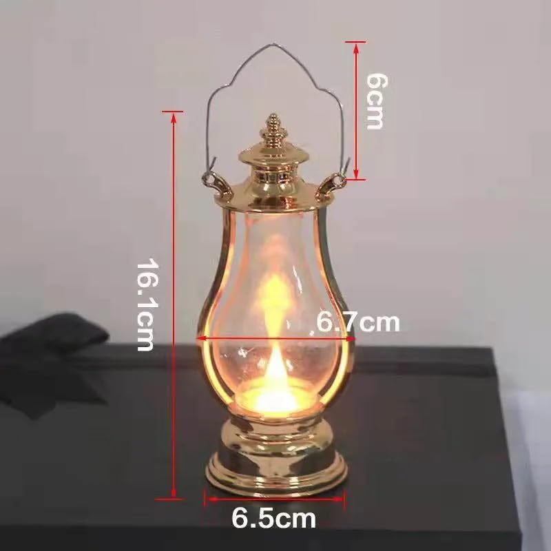 Lámpara led de aceite retro pequeña con luz de viento portátil y vela led 4