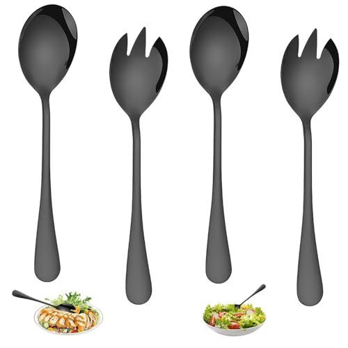 HREDZEO Salatbesteck Edelstahl,4 Pcs Salatbesteck Schwarz 2 Salatlöffel und 2 Salatgabeln Edelstahl Salatgabeln Salatlöffel für Restaurant, Haus, Hotel, Picknick