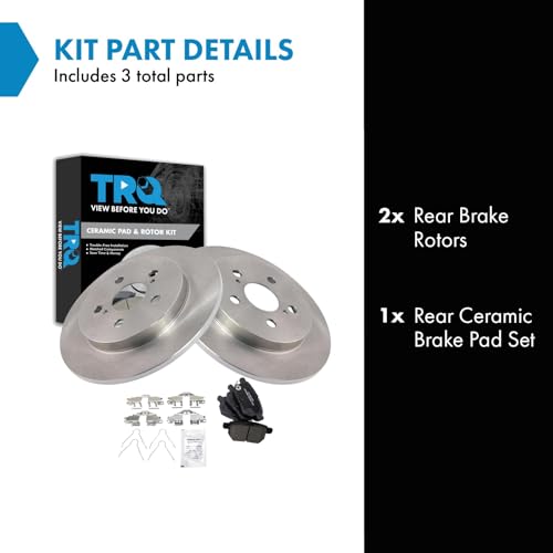 Image of TRQ Rear Ceramic Brake Pad and Rotor Set Compatible with 09-10 Toyota Corolla | 14-18 Corolla | 10-20 Prius | 12-15 Prius Plug-In | 17-20 Prime | 19-20 Awd-E | 09-13 Matrix