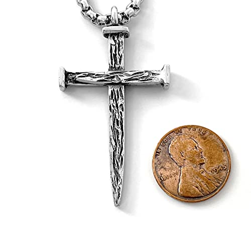 FORGIVEN JEWELRY Nail Cross Large For MenAntique Silver Finish Pendant Heavy Stainless Steel Chain Necklace3