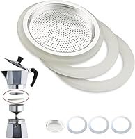 Guarnizione e Filtro Caffettiera Universale per Ricambi Moka 3x Anello di Tenuta in Lattice + 1x Filtro in Acciaio (2 tazze)