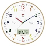 Foxtop Digital and Analog Learning Clock for Kids - Telling Time Teaching Clock 12 Inch Silent Non-Ticking Battery Operated Kids Wall Clock for Playroom Nursery Classroom School