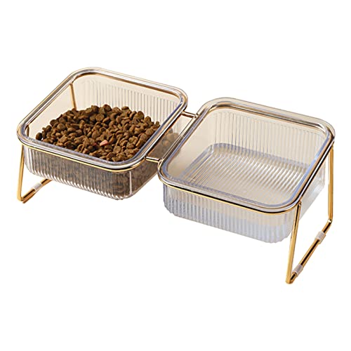 HCHLQLZ Gray Phnom Penh Keramik Hundenapf Futternapf Fressnapf Napf für Hund Katzen mit Massivholz Ständer(13cmx5cm) 2 Katzennapf, Fressnapf Katze, Futternapf Hund Katze, Hundenapf, Futternäpfe für Kleine und Mittelgroße Katzen und Hunde, 15° Neigbar, Doppelter Futternapf für Nass- Trockenfutter,INS-Stil