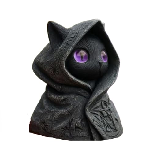 Mysterious Hooded Cat Figurine Black Resin Statue Home Decor Gift