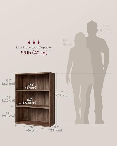 Image of VASAGLE CUSTOS Collection - Bookshelf, 3-Tier Bookcase, Book Shelf, Open Storage Shelf, 9.4 x 23.6 x 32 Inches, for Living Room, Home Office, Dining Room, Natural Walnut ULBC163K01