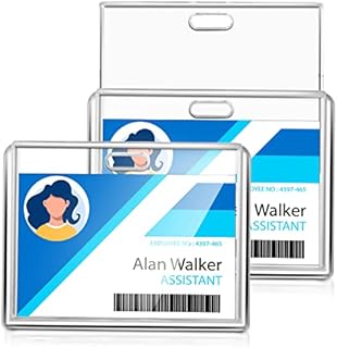 Cobee 2 Card Badge Holder, 2 Pieces Heavy Duty ID Card Badge Holder Hard Plastic Card Protector Case for ID Credit Card Driver Licenses Passes Office School Supplies(Horizontal)
