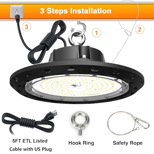 CHMLT 2Pack 240W UFO LED High Bay Light 36000LM 0-10V Dimmable Eqv. to 1000W HPS/MH High Bay Led Shop Lights 5000K for Workshop Warehouse Factory Black Finish Type by CHMLT - Image 5
