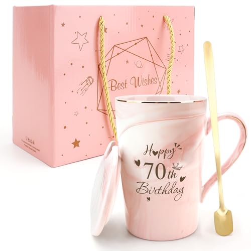 Image of 70th Birthday Gifts for Women Her 14Oz Pink Coffee Mug 70 Year Old Birthday Gifts for 70 Year Old Women 1956 Bday Present for Woman 21st Bday Gift for Mom Aunt Sister Nana Stepmom Grandma Friend