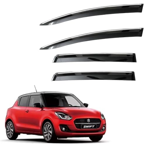 Image of CAR SAAZ Unbreakable Chrome Smoke Door Visor for Swift Type 1-3 (2005-2017)| Premium Sun, Rain Wind Deflector Chrome Strip Side Door Rain Visor - Set of 4 Pcs