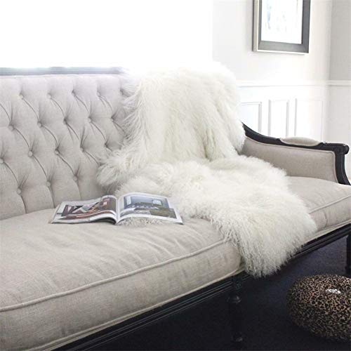 Genuine Tibetan Mongolian Lamb Sheepskin Curly Fur Rug Hide Pelt Throw Fur Area Rug Carpet Chair Cover Super Fluffy Thick Decorativeas Throw Rug In Bedroom, Living Room，White, L:40Inx W:23In #TOP2