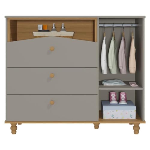 Comoda Bebê Fendi Nature Infantil Mdf Pés Madeira 3 Gavetas Corrediças Telescópicas Guarda Roupa