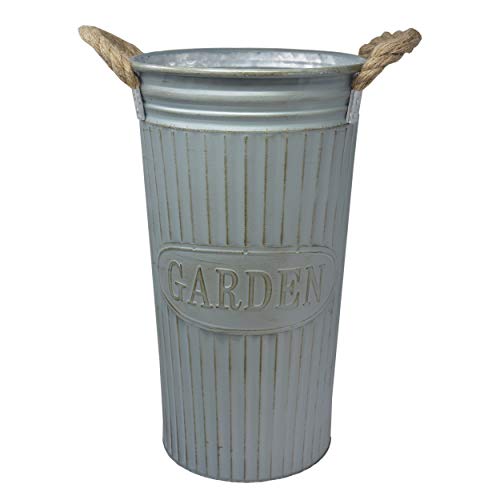 Hogar y Mas Paragüero, Soporte para Paraguas, Alto de Metal Azul, Diseño Redondo Factory Vintage con Asas Garden. 44 x 26 cm.