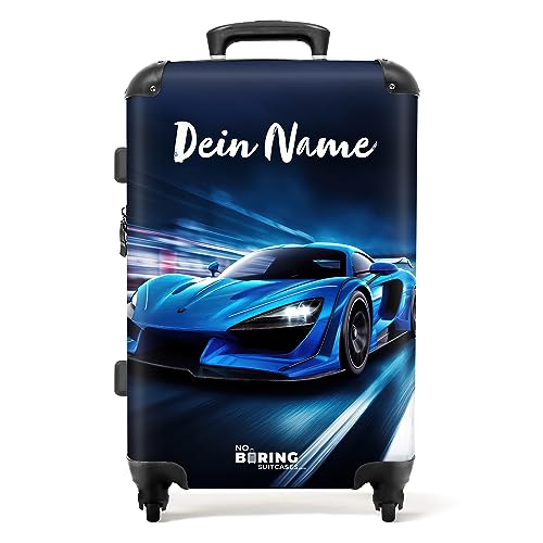 NoBoringSuitcases.com® Koffer personalisiert, Kinderkoffer, 67x43x25cm - Kinder reisekoffer, Kinderkoffer Jungen - Hartschalenkoffer - Rennauto Mittelgroß mit Rollen - Koffer mit Namen