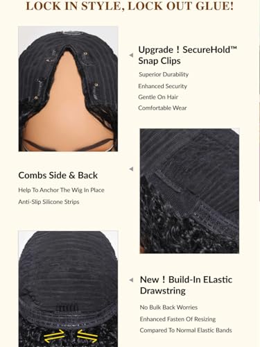 Beauty Forever V Part Wig Human Hair Kinky Curly EasiContour Vpart Wigs No Leave Out Glueless Upgraded U Part Wigs for Women None Lace Front Wigs Natural Color 180% Density 20inch - Thumbnail 5