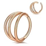 MIFANS Cartilage Earring Hoop Nose Ring 16G 18G Rose Gold Triple Stack Septum Rings Surgical Steel T