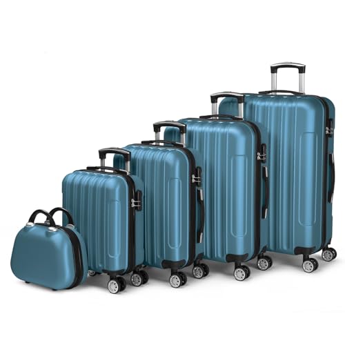 LALAHO Set de 5 Valises de Voyage avec Vanity Case, Valise Grande Taille & Cabine, Petite Valise, ABS avec roulettes Pivotantes 360°, Cadenas et Poignée...
