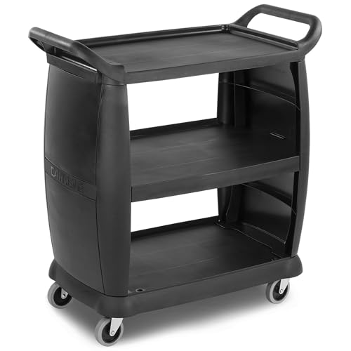 Carlisle FoodService Products Plastic Bussing Cart, 300 lb Capacity, 36.25" x 18"x 38", Black, Small