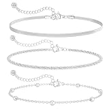 MOTIBACK Set di 3 bracciali chiusi placcati in argento, chiusura a bottone, diversi disegni in acciaio inox, bracciali argentati per uso quotidiano