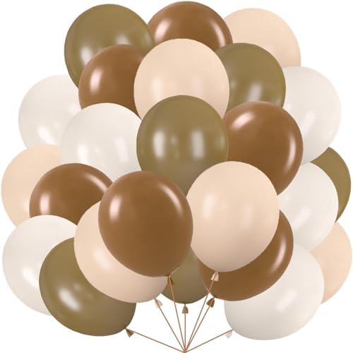 60 Stück Luftballons Braun Beige, 12 Zoll Luftballons Retro Braune Aprikose Latexballons Kaffee Helium Ballon fur Geburtstag Boho Hochzeit Verlobung Valentinstag Babydusche Feste P