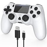Wireless Controller für PC/P4, YCCTEAM Wireless Game Controller Gamepad Joystick für P4/P4 Pro/P4 Slim Konsole/Win (7,8,10) mit Dual Vibration/6-Achsen Gyro Sensor/Audio-Funktion (Weiß)