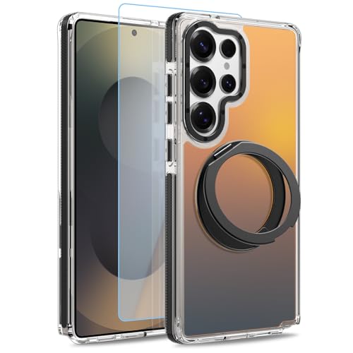 Image of Magnetic for Samsung Galaxy S25 Ultra Case with 360 Stand [Compatible with Magsafe] [Fluorescent Design] [1 Screen Protector] Slim Translucent Matte Case for Galaxy S25 Ultra 6.9 inch, Black