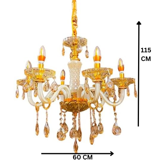 Image of DREAMY DESIGNS Italian Chandelier Antique Lights for Ceiling Contemporary Cream (S) Shape | Chandeliers for Living Room 6 LED Light Modern Jhumar for Hall, Home, Bedroom & Dining Room (Bulb Included)