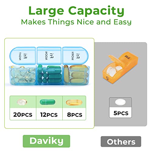 Image of Daviky Daily Pill Box Organizer - 7 Day Pill Box with 3 Compartments, Holds Vitamins and Medication