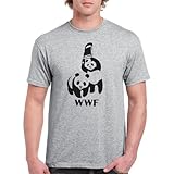 DIRTYRAGZ Men's WWF Funny Panda Bear Wrestling T Shirt S Heather Grey