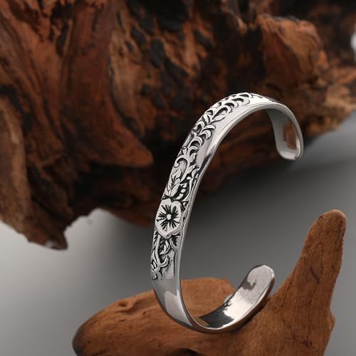 YWMAN Celtic Flower Cuff Bracelet, Vintage Floral Open Cuff Bangle, Stainless Steel Medieval Plants Pattern Bracelet Jewelry Gift for Men Women4