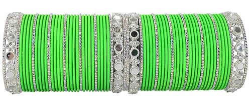 Image of LAVAZZA Stylish Metal Mirror Work White Stone Bangles Set For Women & Girls | Diamond Bangles | Metal Bangles | Chudi Set | White Stone Bridal Chuda Set | Trendy AD Chooda Bangles- Set of 70 Bangle,