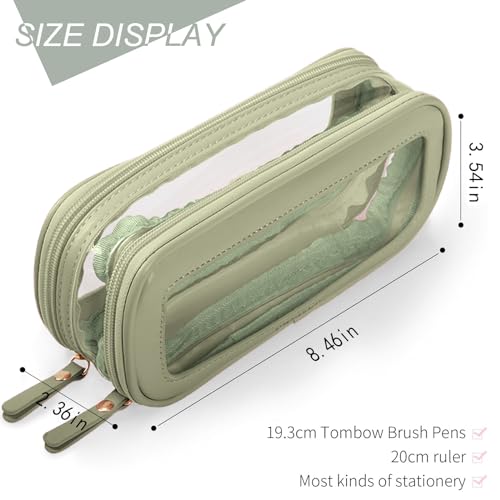 Image of EMUFOOK Clear Pencil Case Aesthetic Large Capacity Pencil Pouch With Zipper Simple Stationary Pencil Bag Transparent Pen Case for School Teen Girl Boy Multi-Purpose Bag for Office Men Women, Green