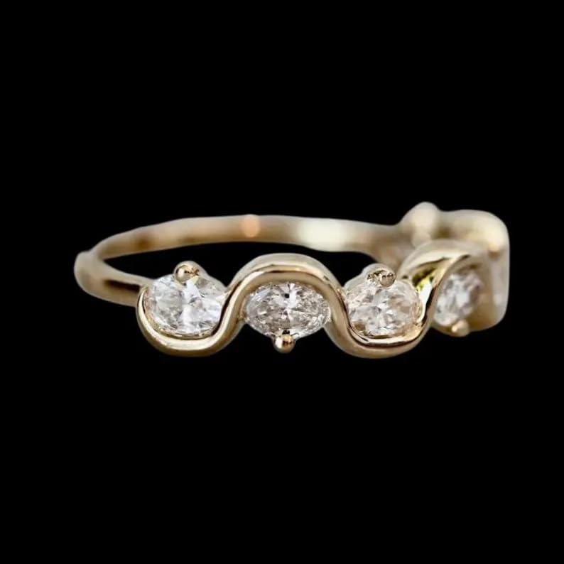 2.50 Ct Oval Cut Diamond Classic Curved Stackable Band Engagement Ring For Women 14K Yellow Gold Plated Wedding Ring 925 Sterling Silver Handmade Jewelry Valentine's Day Gift For Her3