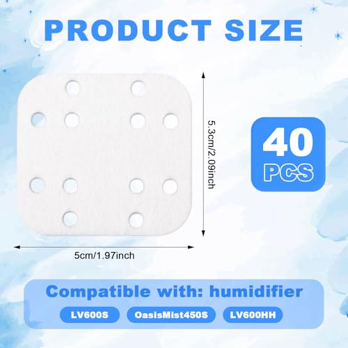 Gosknor 40 Stück Mineralabsorptionspads, Leicht Austauschbare Faser-Luftbefeuchter-Ersatzfilter Kompatibel mit LV600S LV600HH OasisMist450S (Weiß)
