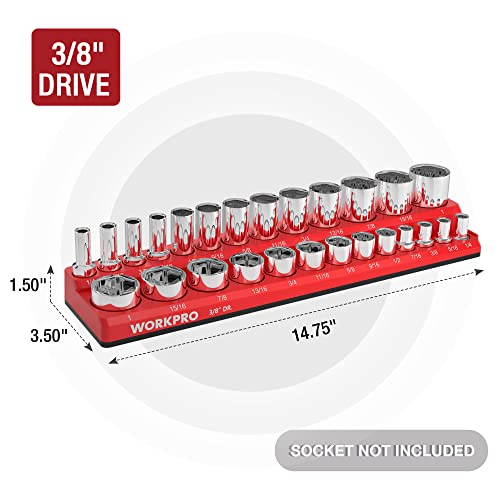 Image of WORKPRO Magnetic Socket Organizer, 3 /8-Inch SAE Socket Holder, Socket Trays Holds 26 Pieces Standard Size and Deep Size Sockets(Sockets not Included)