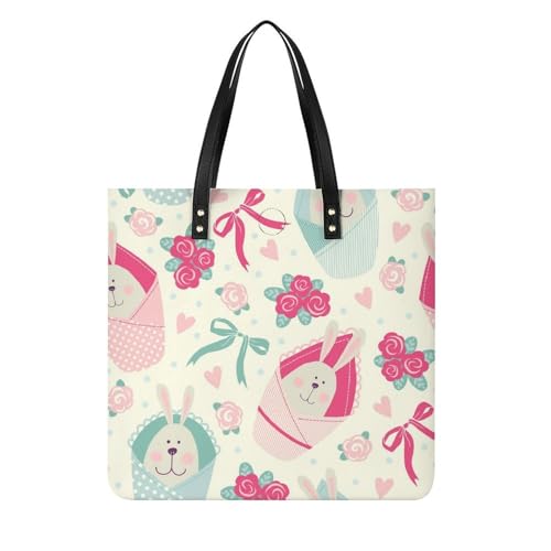 Sac shopping lapin mignon pour femmes grand tote bag bandoulière voyage 39x39cm