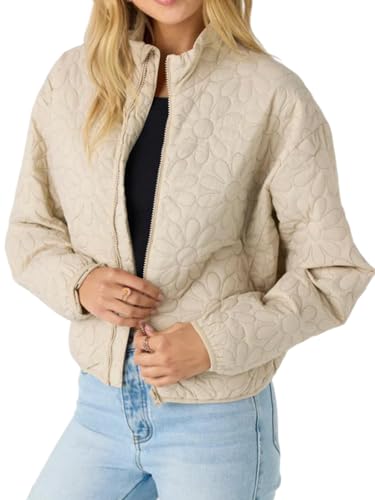 COMBEME Beige Floral Quilted Jacket for Women - Cozy Lightweight Puffer Coat for Winter - Image 3