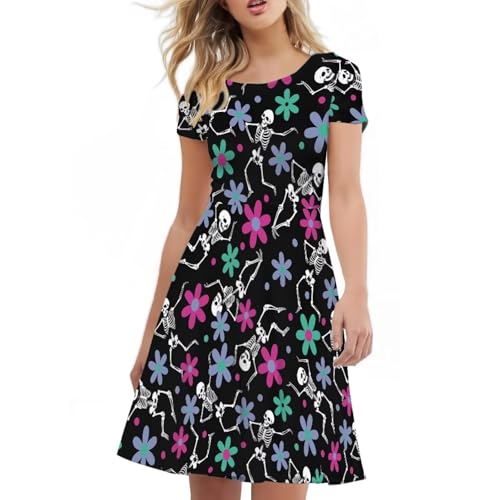 Image of AFPANQZ Womens Casual Summer Lightweight Vintage Dress Short Sleeve Midi Dress Knee-Long Luxury Formal Dress