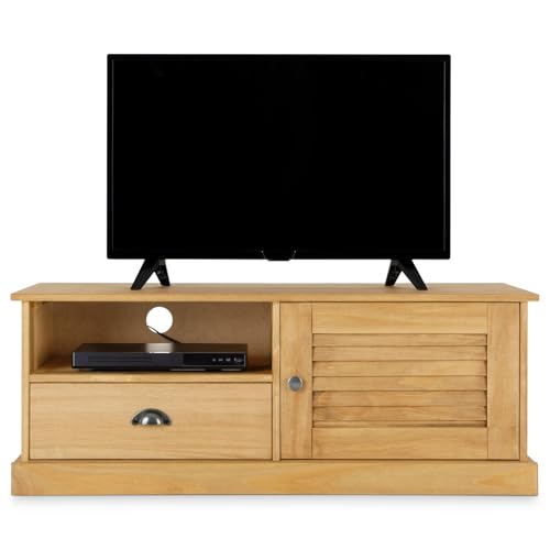 IDIMEX Lowboard Veneta mit 1 Tür & 1 Schublade aus Massivholz, Natur - TV-Lowboard mit Stauraum und Muschelgriff aus Metall, Fernsehschrank, TV-Kommode, Fernsehbank