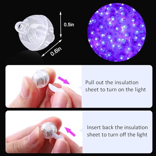 Image of ZGWJ 100PCs Purple Balloon Lights Mini, Battery Powered, Long Standby Time Waterproof Tiny Led Round Flash Light for Paper Lantern Balloon Party Easter Eggs Wedding Christmas Halloween Decorations