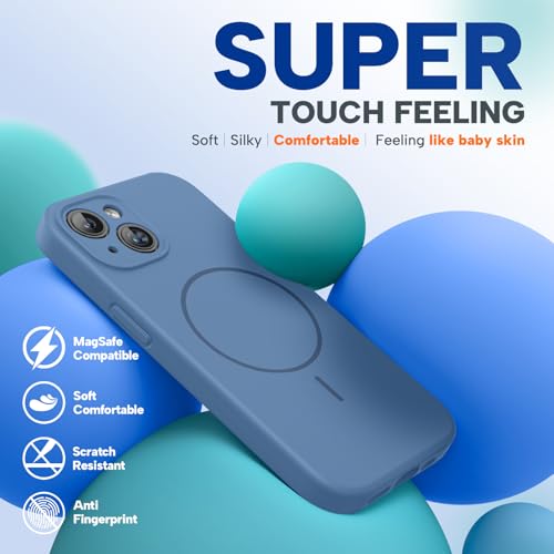 Image of Miracase Magnetic for iPhone 15 Plus Case, [Soft Anti-Scratch Microfiber Lining], Compatible with MagSafe, Liquid Silicone Shockproof Drop Protection Phone Case for 15 Plus, Glass Blue