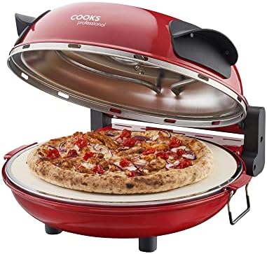 Pizza Oven Maker Electric with Stone Base 1200w Glass Window 12 inch 31cm with Wooden Pizza Paddles by Cooks Professional