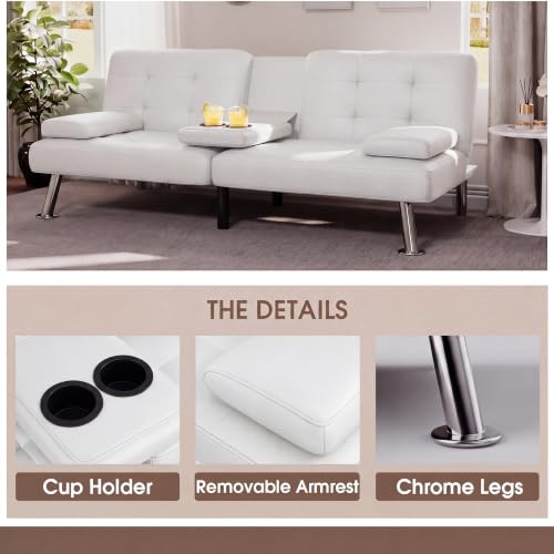 Image of Flamaker Futon Sofa Bed, Modern Faux Leather Convertible Folding Futon Set