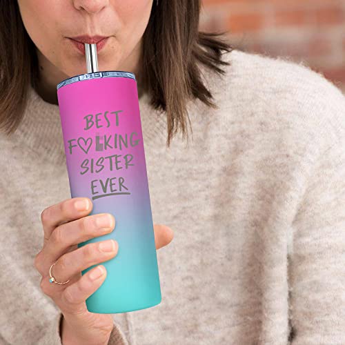 Sister Birthday Gifts Best Sister Ever Gifts From Sister Brother 20Oz Skinny Tumbler Gift For Sister In Law Step Sister Bday Christmas Presents For Soul Sister Unbiological Sister Cup With Straw #TOP1