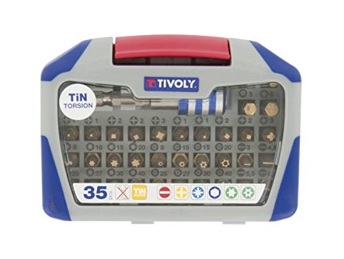 TIVOLY 11521572004 Set mit 35 Schraubendrehern, Tin, enthält 5 Stück, 5 PS, 8 TX, 8 TX, 4 Hex, 4 F, 1 Bithalter Set Schraubendreher