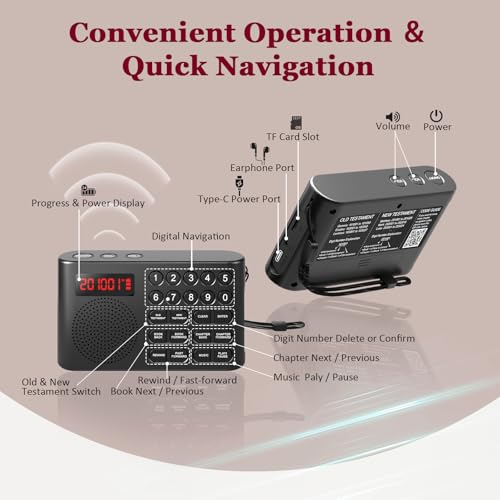 KJV Audio Bible Player, King James Version Electronic Bible, New and Old Testament KJV Talking Audio Bibles Gift for Seniors Visually Impaired & Bible Study with 26H Playtime Quick Navigatio by Generturbo - Image 4