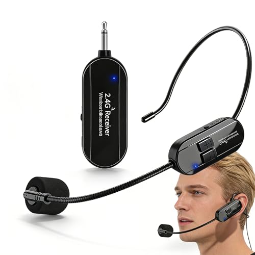 SUNOYA Headset Mikrofon 2.4g, Wireless Mikrofon Headset, Sprachverstärker, Funkmikrofon, 50m Kabelloser Übertragung USB C Aufladung, 6 Stunden Akkulaufzeit Für Fitness,...