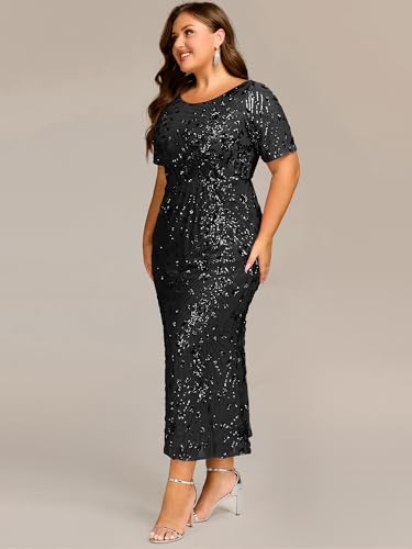 Ever-Pretty Plus Women's Round Neck Short Sleeves Bodycon Stretchy Gorgeous Sequin Maxi Evening Gown Plus Size Formal Dresses4