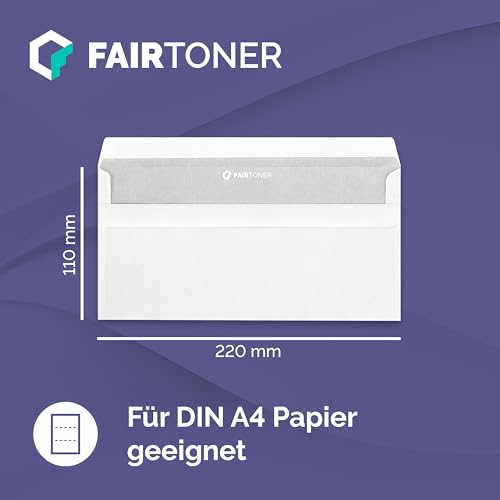 FairToner Briefumschlag DIN Lang Selbstklebend, (100 Stück) mit Innendruck in Folienpackung-eingeschweißt, weiß ohne Fenster