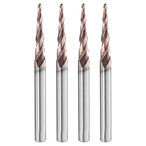 sourcing map 4 Pcs Ball Nose End Mill 2 Flute 0.038 Diameter 1/8 Shank Tungsten Carbide TiAlN Coated Spiral CNC Router Bits 0.59 Cutting Length Single End Ball for Carving Engraving Grinding