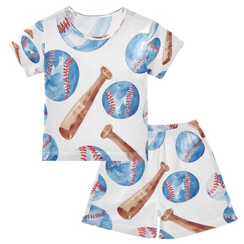 senya Short Sleeve Pajamas Sets Summer Cotton Sleepwear Watercolor Sport Baseball Bat